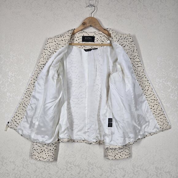 VTG Dana Buchman Wool Blend Jacket sz 14 Ivory Black Zip Up Front Made in Italy - Picture 6 of 15
